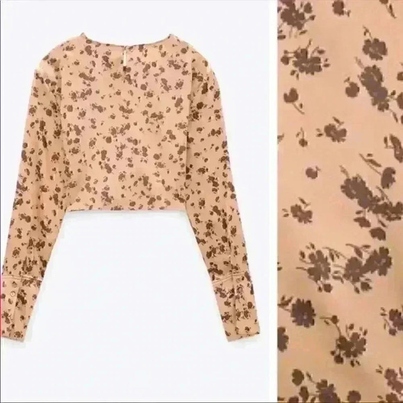 Zara Long Sleeve Cropped Printed Shirt - Picture 3 of 3